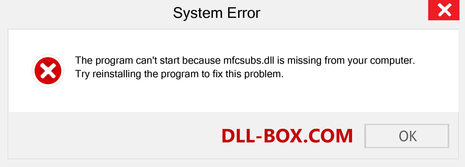  mfcsubs.dll file is missing?. Download for Windows 7, 8, 10 - Fix  mfcsubs dll Missing Error on Windows, photos, images